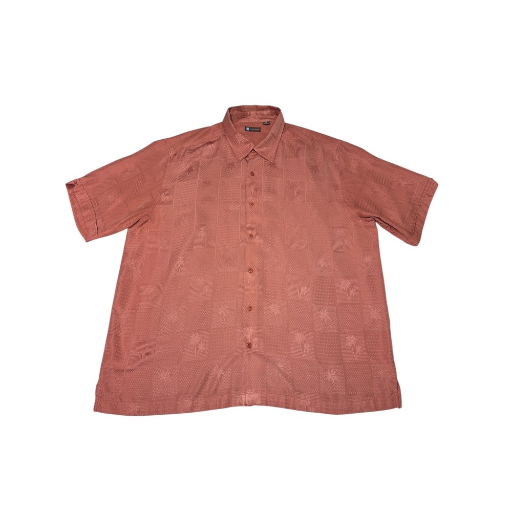 Centro XXL Mens Palm Tree Print Button Up Shirt Short Sleeve Coral‎